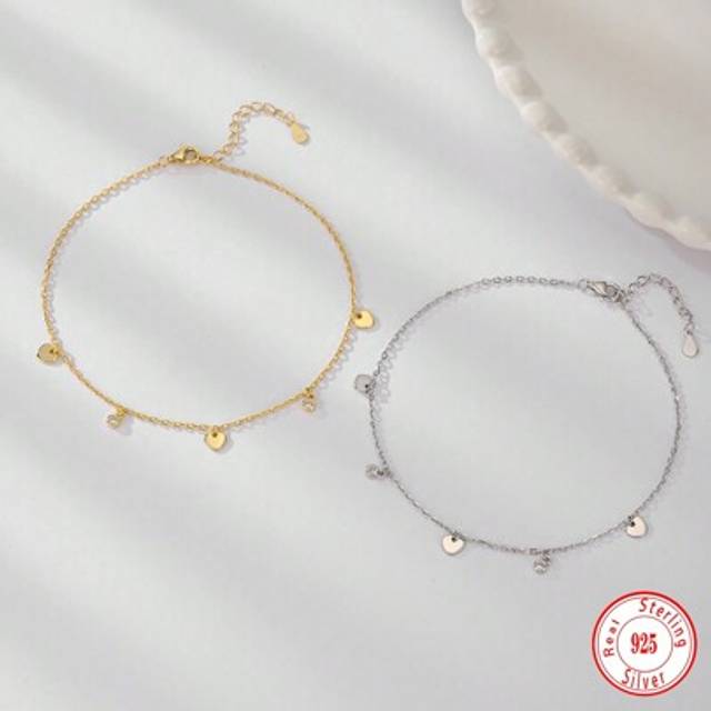 SHEIN 1pc 925 Sterling Silver Lovely Heart Design Anklet, Fashionable Birthday Gift & Daily Wear