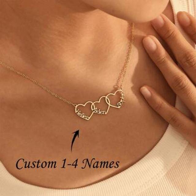 SHEIN Custom 1-5 Names Family Heart Necklace, Heart Name Jewelry, Personalized Heart Charm, Gift For Daughter From Mom, Multiple Heart Necklace, Mother&#39;s Da