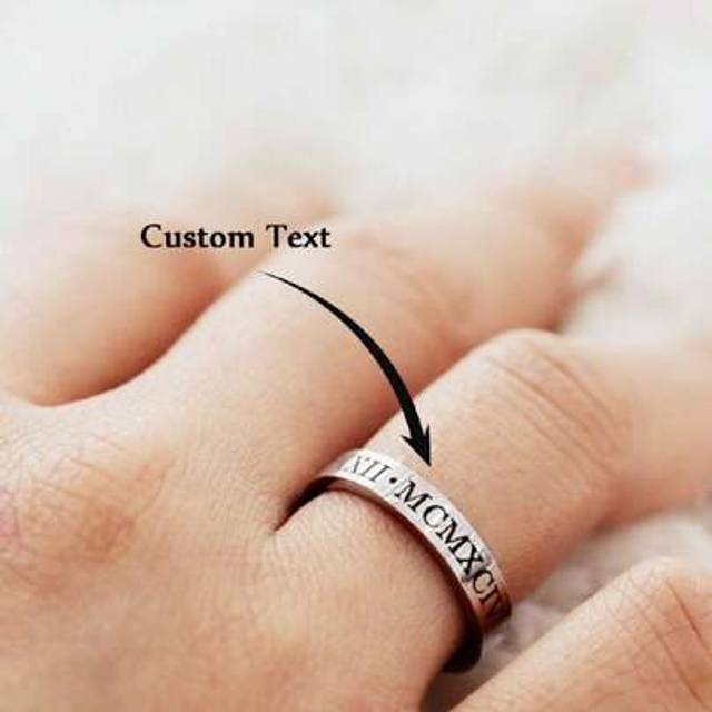SHEIN 1pc Custom Engraved Ring Birthday Gift Stackable Personalized Stacking Ring For Women Initial Rings Stainless Steel 2 Sided Engraved Ring Handmade Ann