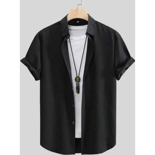 SHEIN Men&#39;s Plain Business Casual Short Sleeve Shirt