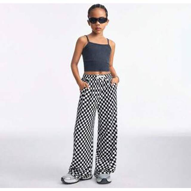 SHEIN Tween Girls Spring/Summer /Streetwear/Basic Plaid Stretchy Black& White Wide Leg Sweatpants,Parent-Child Clothing