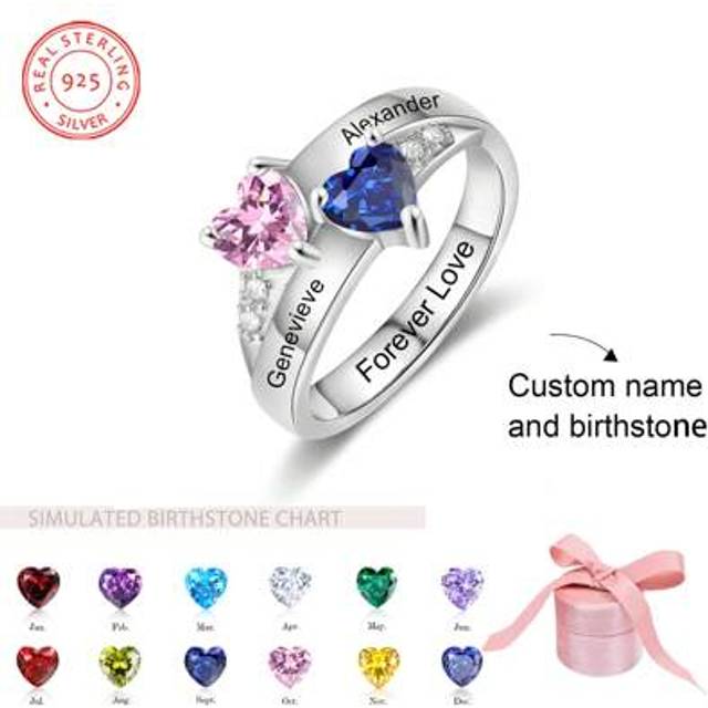 SHEIN 1pc S925 Sterling Silver Birthstone Stone Ring Custom Name Women&#39;s Birthday Stone Jewelry Gift,Anniversary Gift And Holiday Gift Mother&#39;s Day Gift,Sil