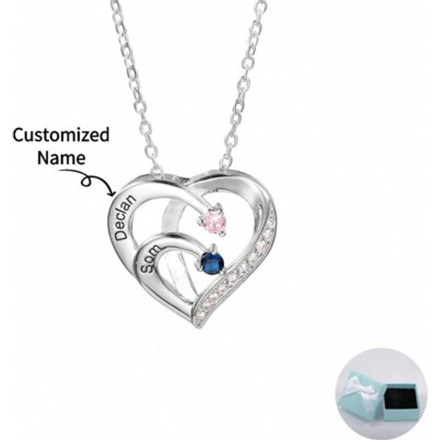 SHEIN Customized Personalized Heart Shaped Birthstone Inlaid Name Engraved Necklace, Mother&#39;s Day Gift, Valentine&#39;s Day Gift, Anniversary Gift, Best Friends