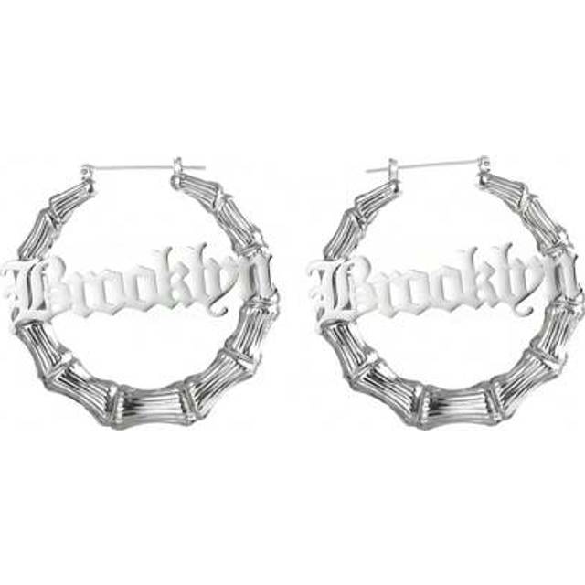 SHEIN Personalized Bohemian Style 70mm Big Bamboo Hoop Earrings, Custom Shiny Matte Name Engraved Bamboo Hoop Earrings Stainless Steel Gold Color Name Ear R