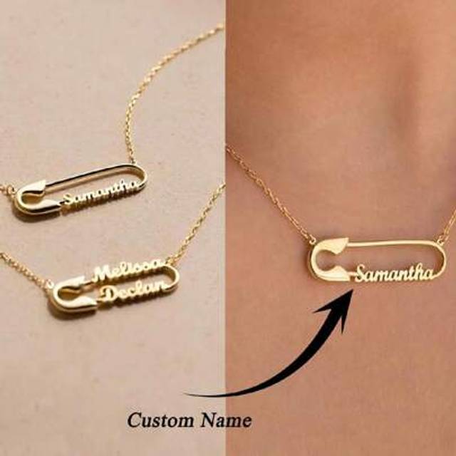 SHEIN Custom Double Name Paper Clip Pendant Necklace For Women Personalized Stainless Steel Jewelry Gift Customized Name Gold Color Couple Jewelry Valentine