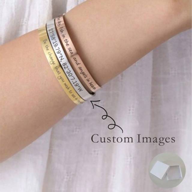 SHEIN 1pc Customizable Inspirational Text Engraved Cuff Bracelet, Personalized Name/Phrase Rose Gold Silver Jewelry Gift