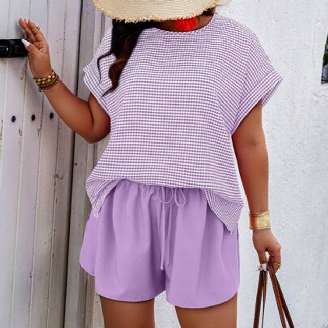SHEIN Plus Size Women Plaid Print Batwing Sleeve Shirt And Shorts Casual Outfit Set Women Summer Sets Woman S Summer Clothes Women S Clothes