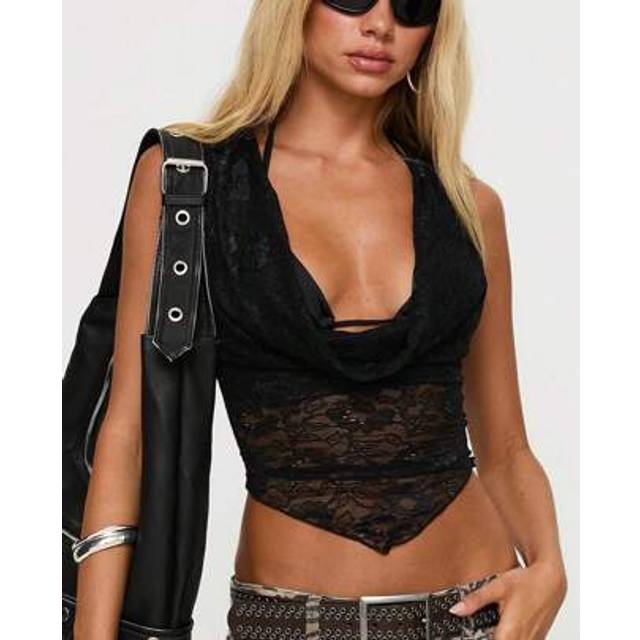 SHEIN Women&#39;s Floral Lace Draped Cowl Neck Sleeveless Crop Tank Top Summer Going Out Tops Ruched Basic Tunic Lace Tops
