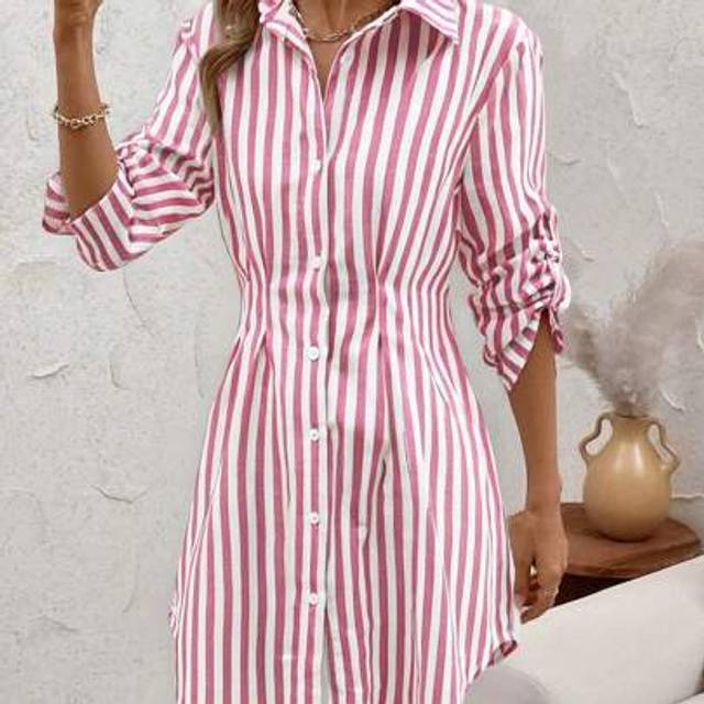 SHEIN Women&#39;s Fashion New Elegant Striped Shirt Collar Short Shirt Dress Mother&#39;s Day Dress Ble For Spring/Summer Casual Wear, Commuting And OfficeNew Fashi