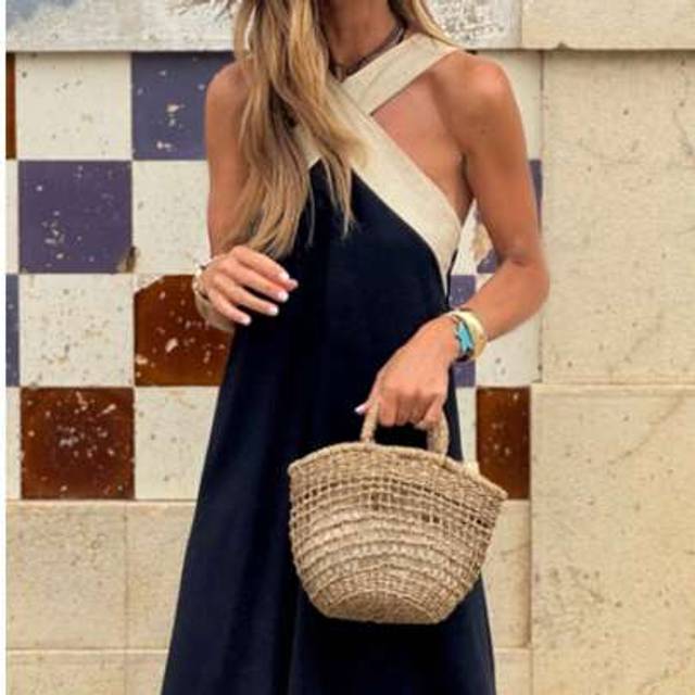 SHEIN Women&#39;s Summer Vacation Boho Flowy Spaghetti Strap Maxi Dress Smocked Back Casual Swing Cross Long Dress
