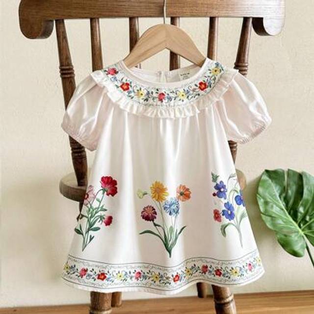 SHEIN Babygirl Summer Cute Floral Print Loose Short Sleeve Vacation Dress