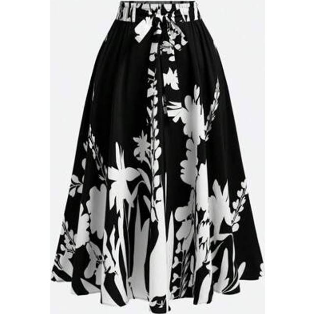 SHEIN Women Plus Size Patterned Vacation A-Line Skirt, Fashionable For Summer