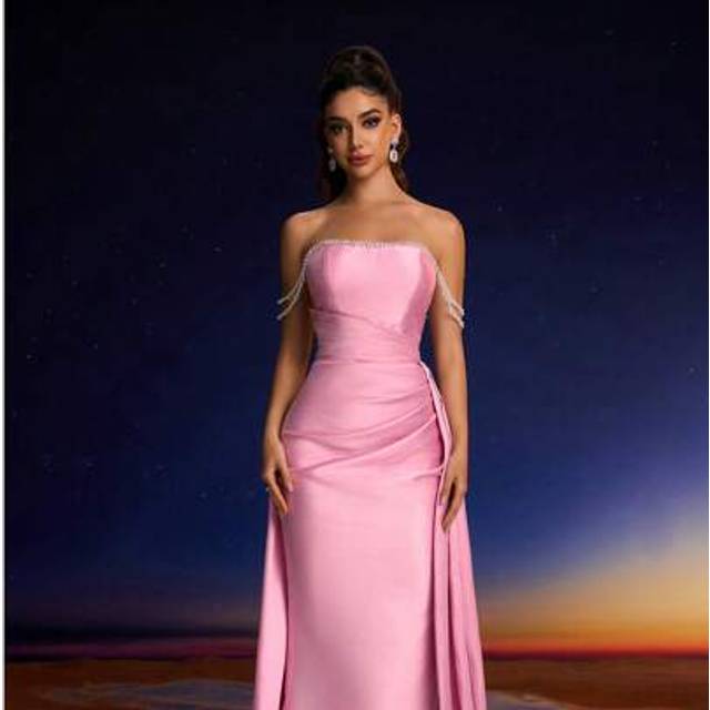 SHEIN Women Elegant Chain Decor Strapless Formal Evening Gown, Party Dress, Wedding Guest Dress, Evening Dress