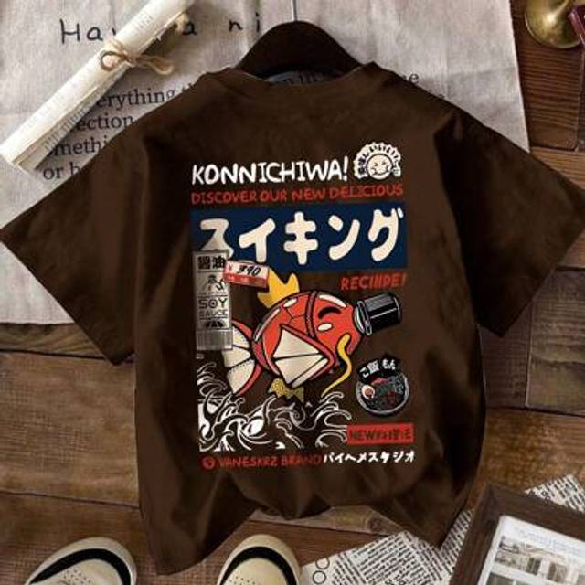 SHEIN Men&#39;s Cartoon Fish, Letter, Ramen & Number Print Round Neck Short Sleeve T-Shirt, Casual Daily Wear