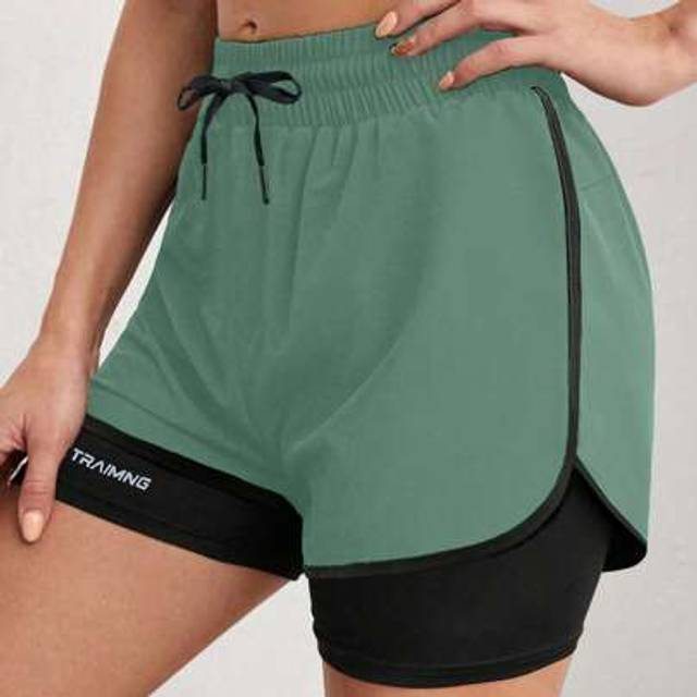 SHEIN 1pc Women&#39;s Summer Outdoor Sports Breathable Layered Shorts, 2 In 1 Sports Shorts, Suitable For Running & Fitness