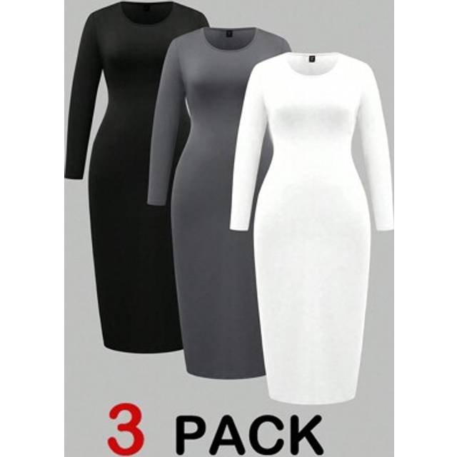 SHEIN Basic Style Long Sleeve Bodycon Long Dress