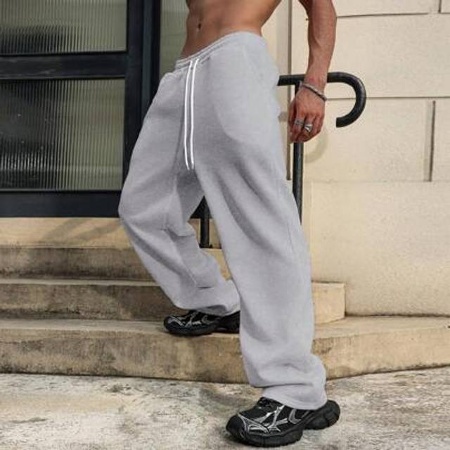 SHEIN Loose Fit Men&#39;s Solid Color Drawstring Sweatpants Men Wide Leg Sweatpants Grey Baggy Sweatpants Oversized Sweatpants