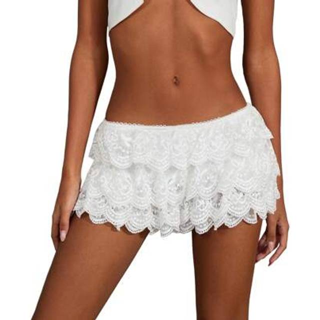 SHEIN Women&#39;s Summer Mini Skirts White Low Waist  Lace Skirt For Daily, Travel, Parties
