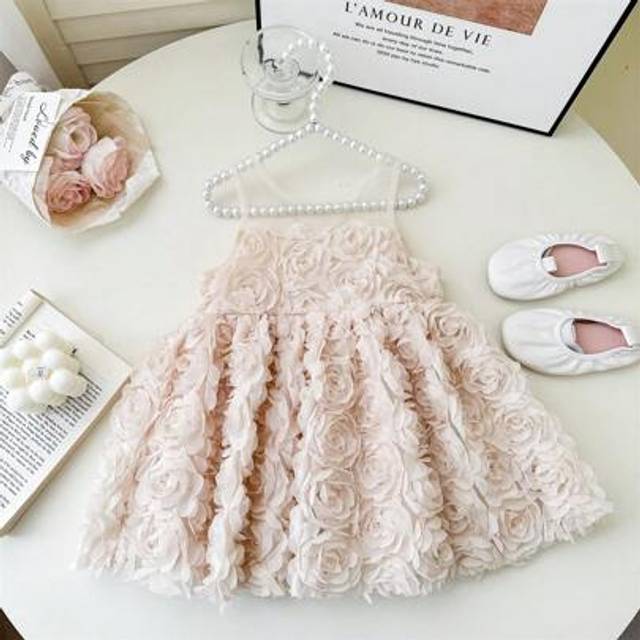 SHEIN Fern Glow Baby Girl Elegant Sleeveless Red Rose Mesh Dress