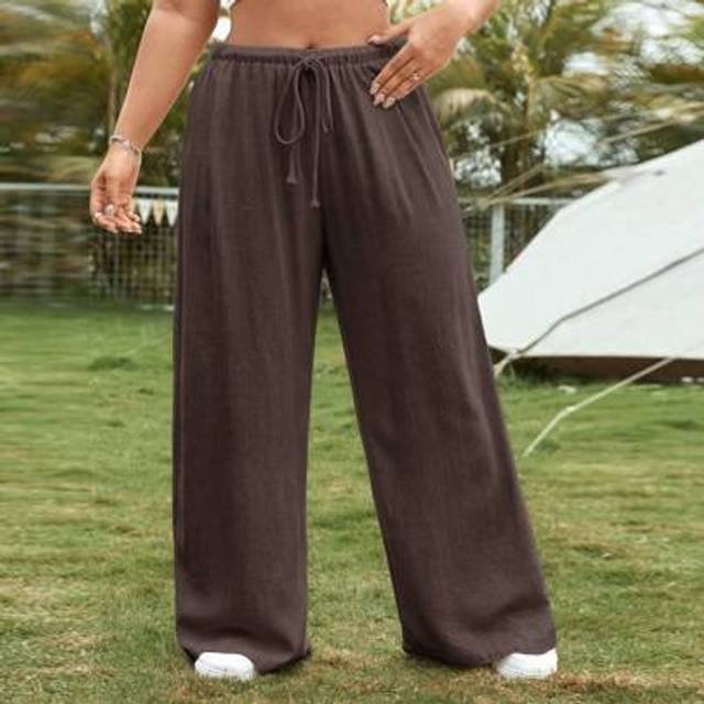 SHEIN Plus Size Women&#39;s Solid High Waist Belted Wide Leg Loose Casual Pants