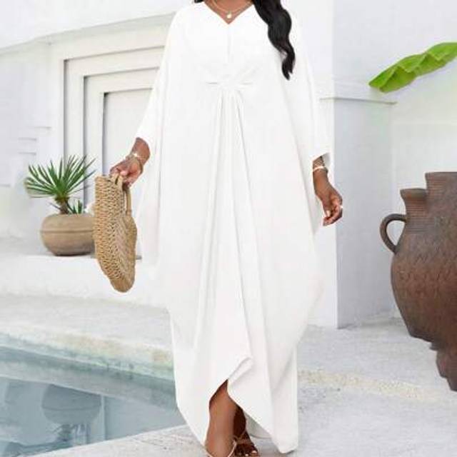 SHEIN Holiday Dresses Plus Size Champagne Woven Short Sleeve Women&#39;s Robe Loose Drape Holiday Bridal Shower Dress Beach Women&#39;s Tall Long Slim Dress
