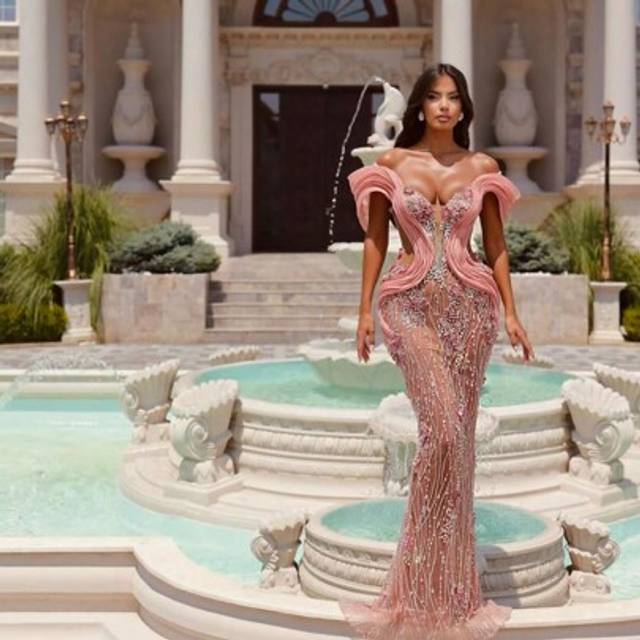 SHEIN New Formal Dress For Graduation Party, , And Elegant, With Sequin Stitching Off Shoulder Gown, For Evening, Wedding Guest