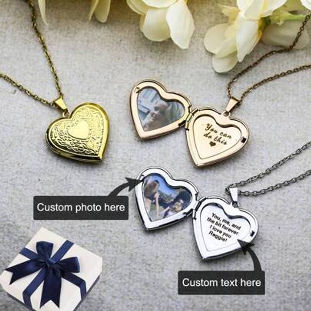 SHEIN 18K Heart Locket Necklace With Photo, Photo Locket /Picture Necklace, Anniversary Necklace,Mother&#39;s Day Gift For Mom/Grandma/Wife
