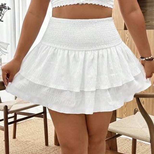 SHEIN Plus Size Women&#39;s Casual Solid Color Elastic Waist A-Line Skirt, Summer
