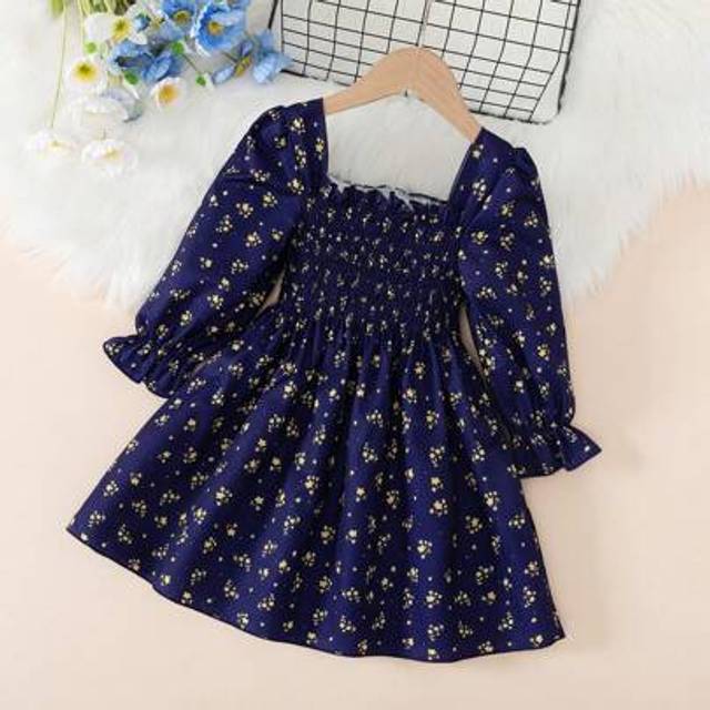 SHEIN Young Girls Young Girl Ditsy Floral Cute & Long Sleeve Dress, Warm Resort Style For Spring/Summer