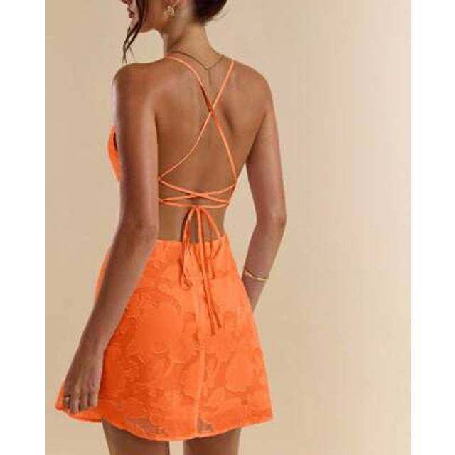SHEIN Spring/Summer Solid Pink Bodycon Low Back Tie Strap Textured A-Line Super Short Mini Dress For Women,Bohemian Clothes