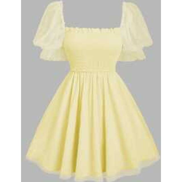 Flirla Romantic Elegant Vintage Cute Princess Style Layered Tulle High Waist Mini Dress, Sheer&#39;