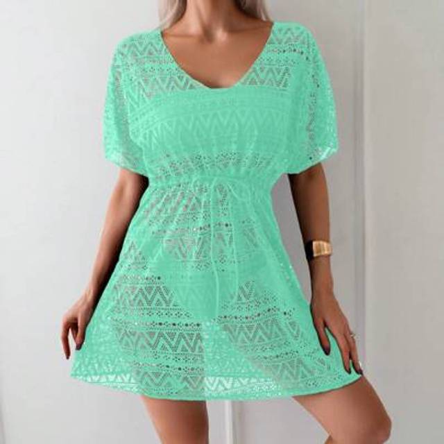 SHEIN Women&#39;s V-Neck Sleeveless Hollow Tied Waist Cover Up Dress For Vacation