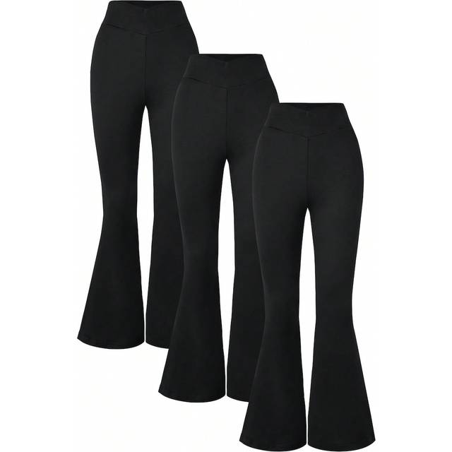 SHEIN 3pcs/Set Tween Girls&#39; Flare Leg Black Pants, Versatile Casual Wear For Spring & Summer