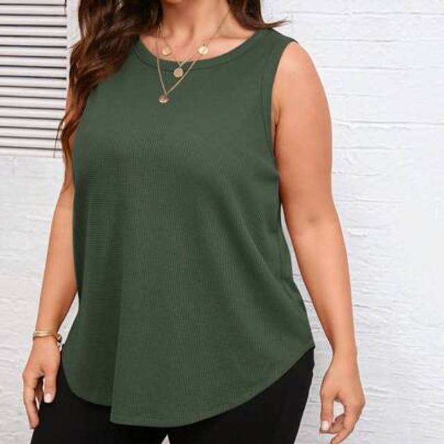 Luneh Plus Size Women Simple Solid Color Sleeveless Tank Top