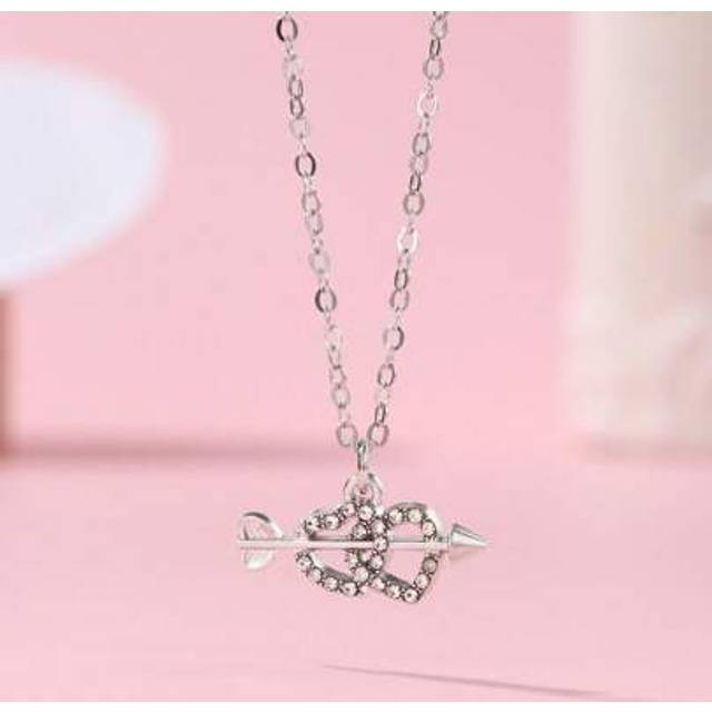 SHEIN 1pc Girl&#39;s Zinc Alloy Rhinestone Cupid Arrow Heart Pendant Necklace, Suitable For Everyday Decoration And Wearing