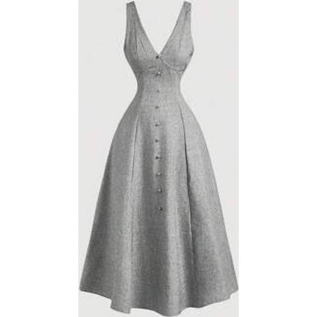 SHEIN Women Gray Sleeveless Cinched Waist A-Line Mini Dress, Summer