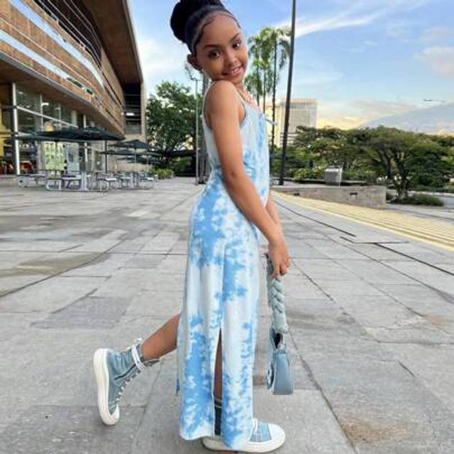 SHEIN Tween Girls Casual Street Fashion Tie-Dye Knit Slip Dress, Suitable For Holiday And Outdoor