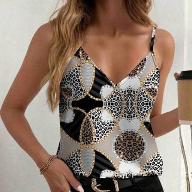 SHEIN Women Black Tank Tops & Camis  V Neck Casual Letter,Geometric Summer Outfits For Women Summer Tops Going Out