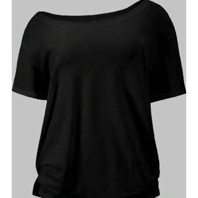 Flirla 1pc Asymmetrical Neck Black Loose T-Shirt, Plus Size Women&#39;s Top