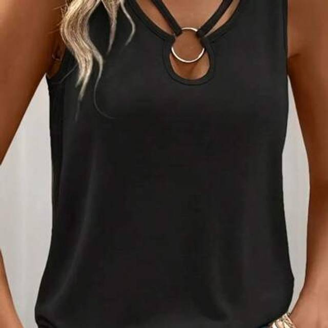 SHEIN Summer Plus Women&#39;s Solid Color Cut Out Sleeveless Tank Top