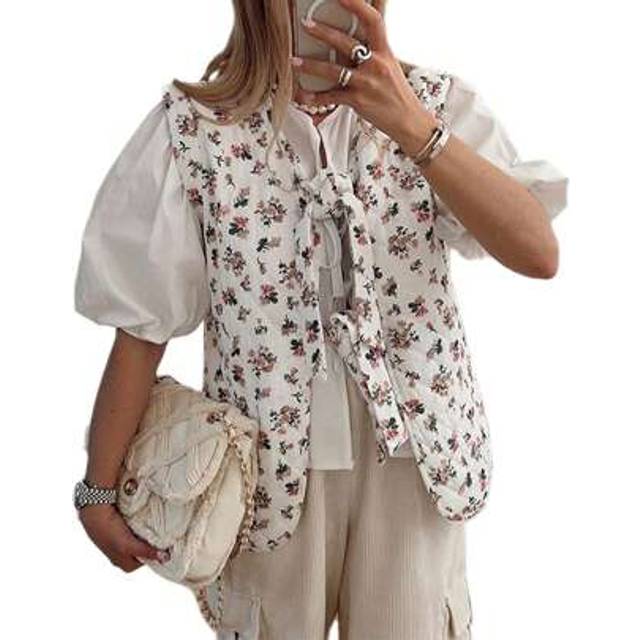 SHEIN Women&#39;s Leopard Print Waistcoat Bowknot Front Sleeveless V-Neck Vest Casual Jacket Cardigan