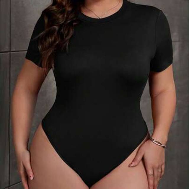 SHEIN 2pcs/Set Black & White Casual Minimalist Women Bodysuit, Suitable For Summer