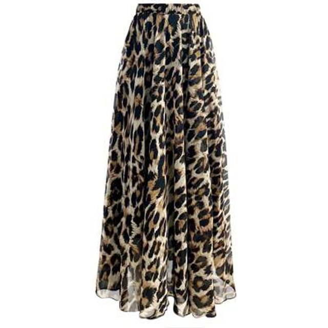 SHEIN Women&#39;s Chiffon Printed Elastic Waist Long Casual Leopard Print Skirt