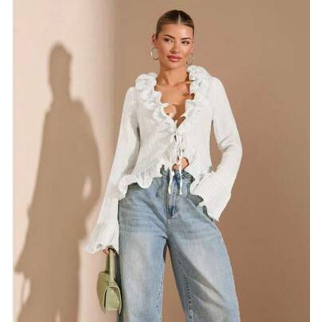 SHEIN Women&#39;s Early Spring Elegant Floral Flounce V-Neck Long Sleeve Lightweight Cardigan Shirt, Suitable For Romantic Dates, Gatherings With Friends, Early
