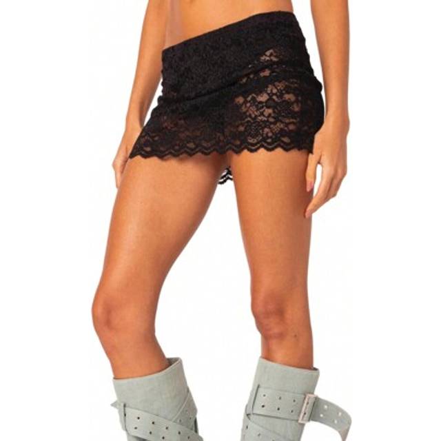 SHEIN Women&#39;s Mini Lace Skirts Casual Low Waist Solid Color See Through Skirts Fashion Short Skirts