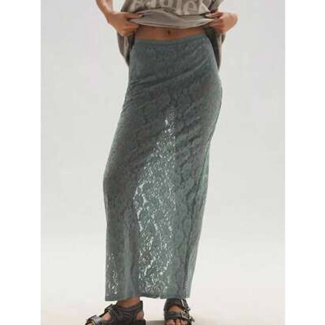 SHEIN Women Flower Sheer Lace Skirt Elastic Waist See Through Beach Cover Up Long Skirt Summer Streetwear