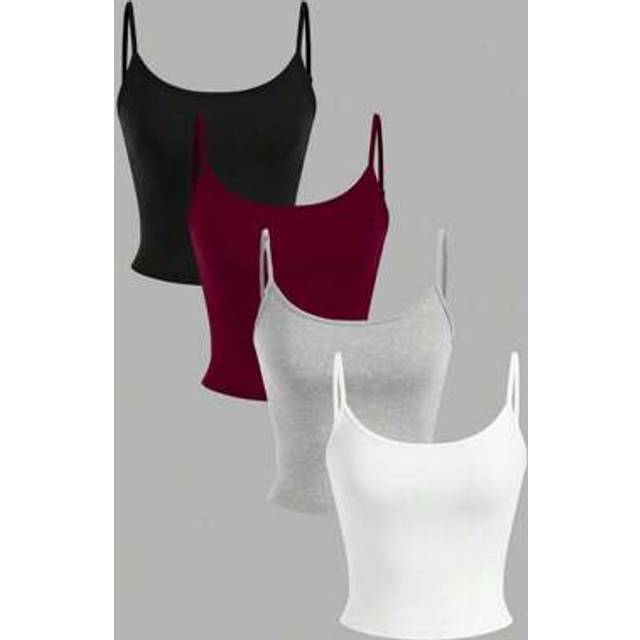 SHEIN 4pcs Women Tight-Fitting Cropped Casual Camisole Tank Tops, Suitable For Summer