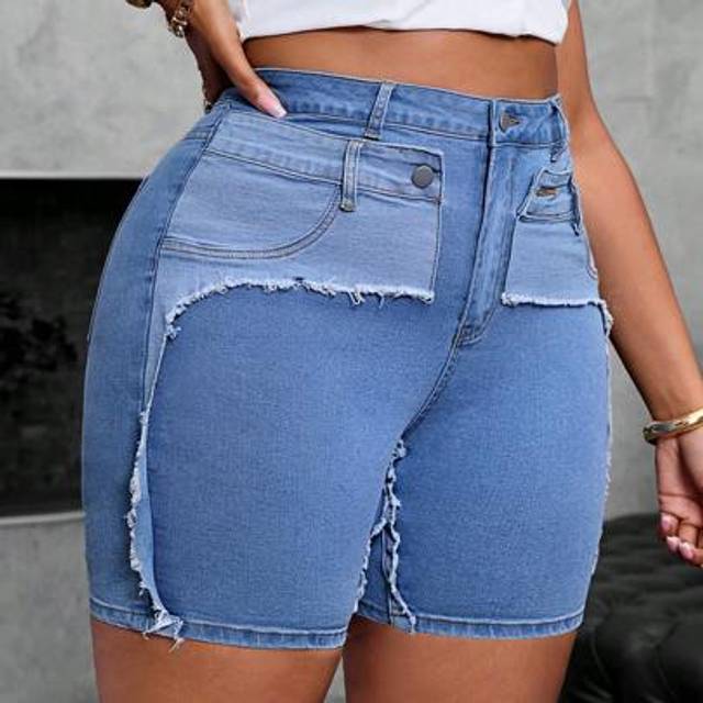 SHEIN Plus Size Women Western Wear Denim Shorts, Stretchy Personalized Tight Sexy Shorts, Summer Outfits Mini Shorts Vacation Summer Outfits For Women Festi