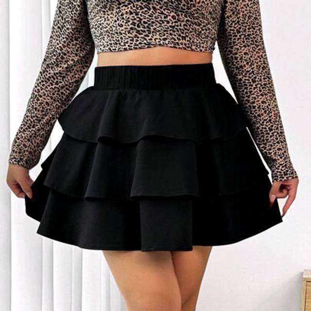 SHEIN Plus Size Women Solid Color Pleated Skirt, Casual Everyday Wear