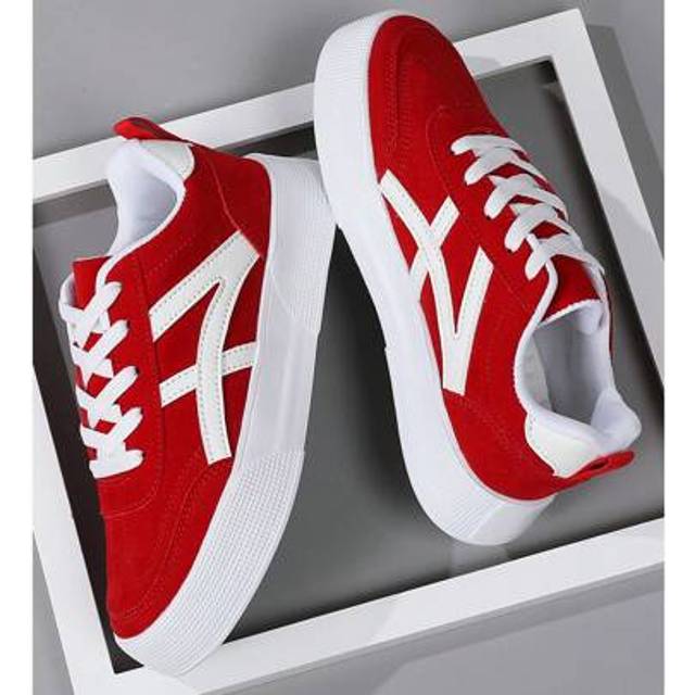 SHEIN Sneakers For Men&#39;s Fashion High-End Simple Solid Color Lace-Up Casual Sneakers, Versatile Daily Outdoor Commuter Comfortable Red Walking Shoes